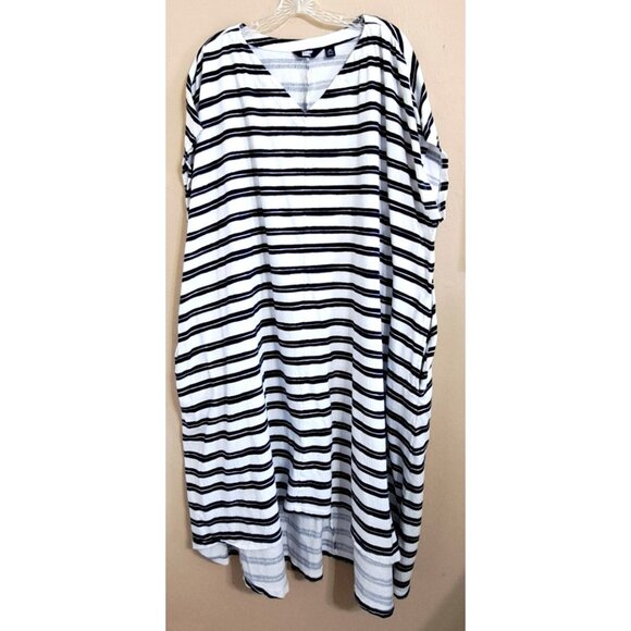 Land's End 2X (20W-22W) Striped Hi-Lo Midi Dress Pockets Nautical  Preppy V-Neck - Picture 1 of 12